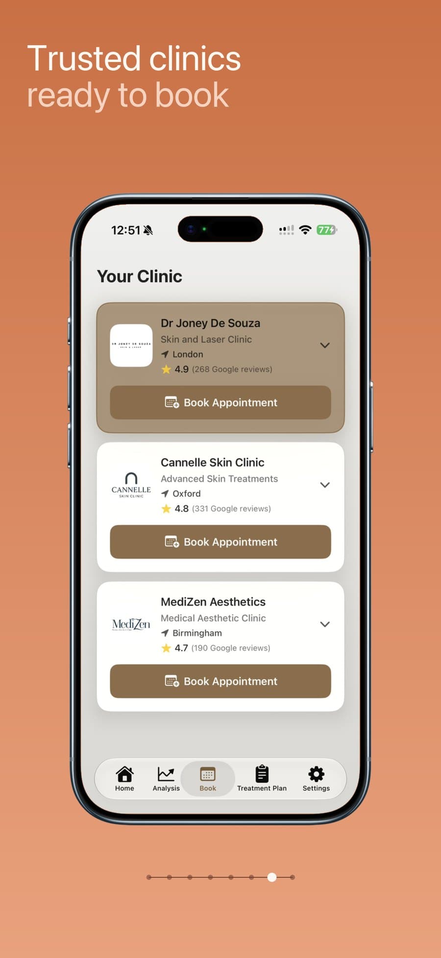 Verified UK clinic list with ratings and appointment booking